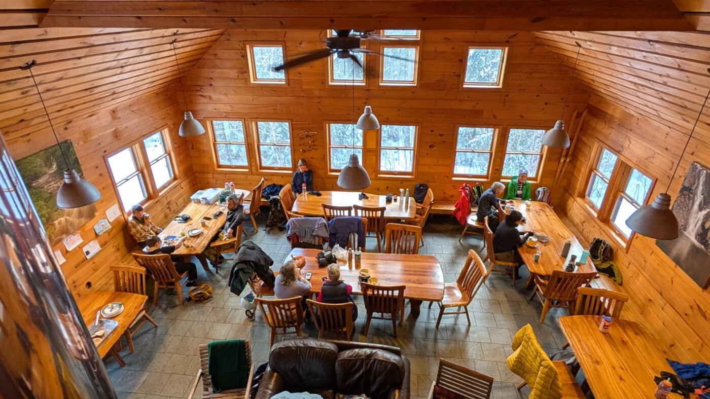 Interior view of Poplar Stream Hut from the upper level.