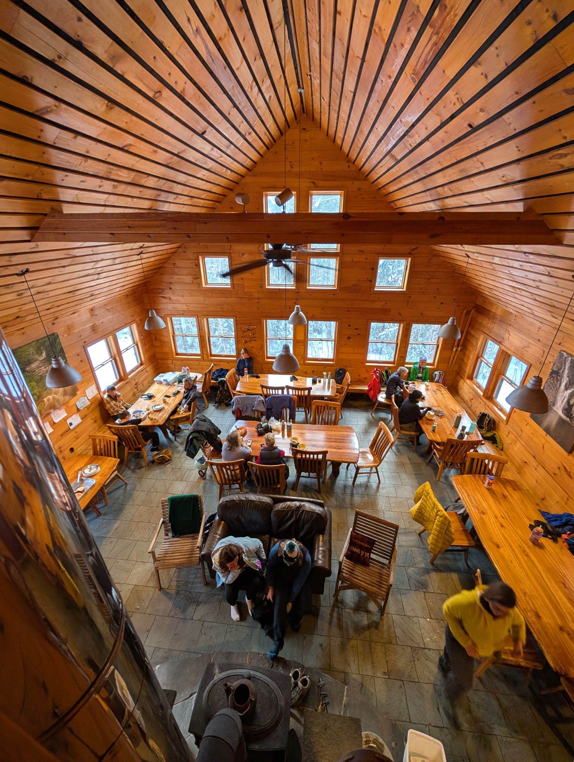Interior view of Poplar Stream Hut from the upper level.