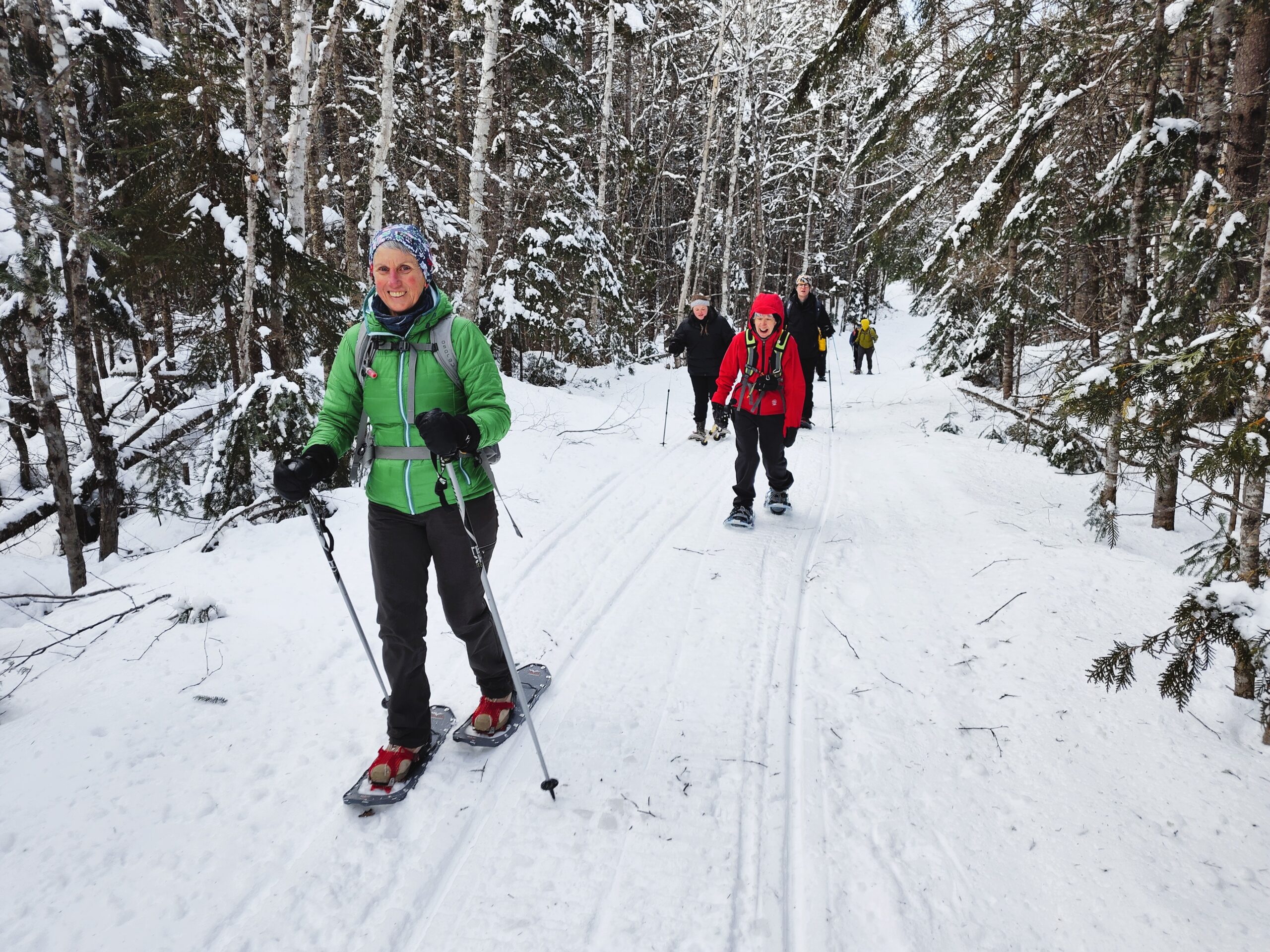 Group snowshoe on the Maine Hut Trail to Poplar Stream Hut.