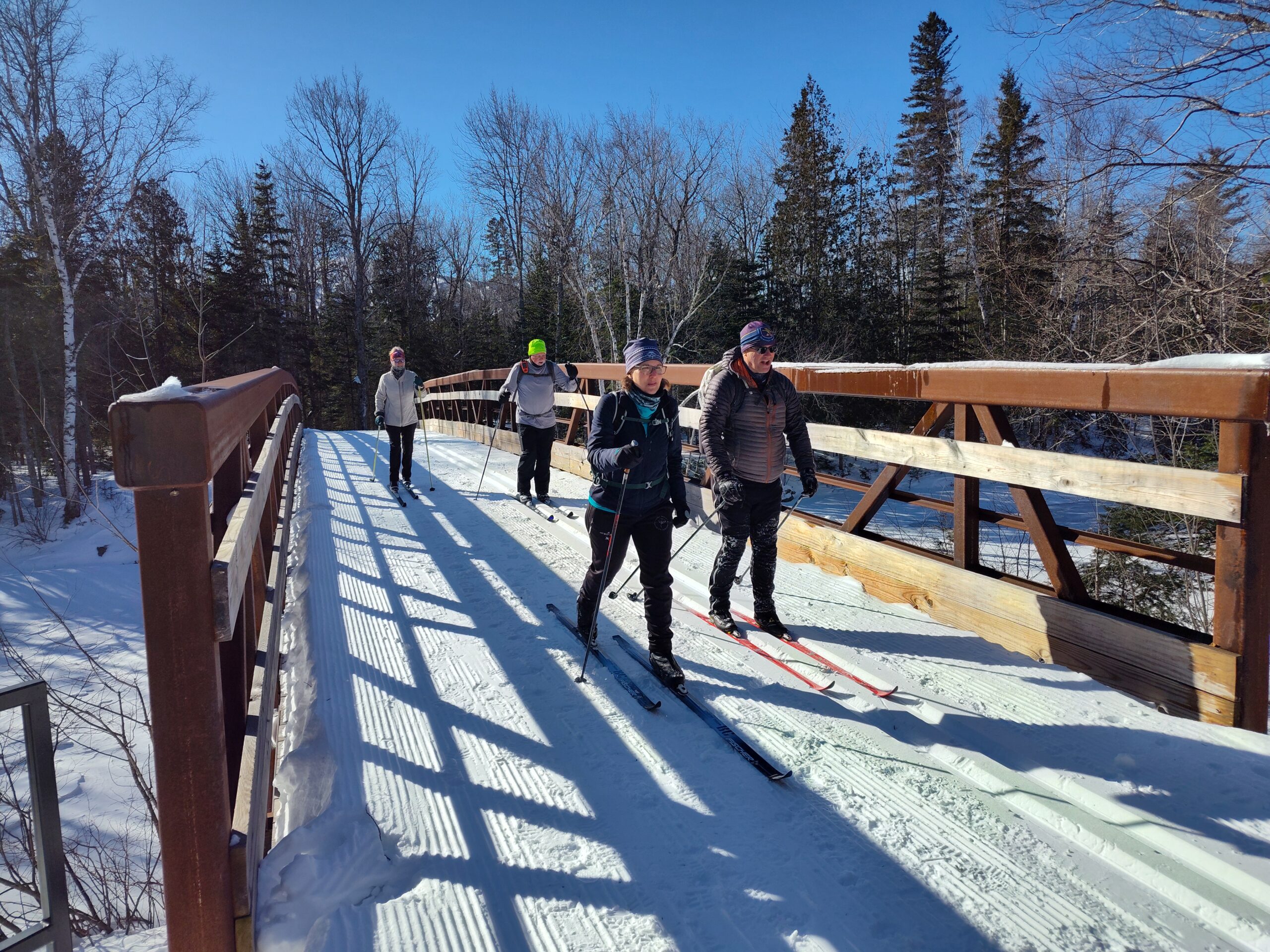 Nordic skiers on the Narrow Gauge Pathway.