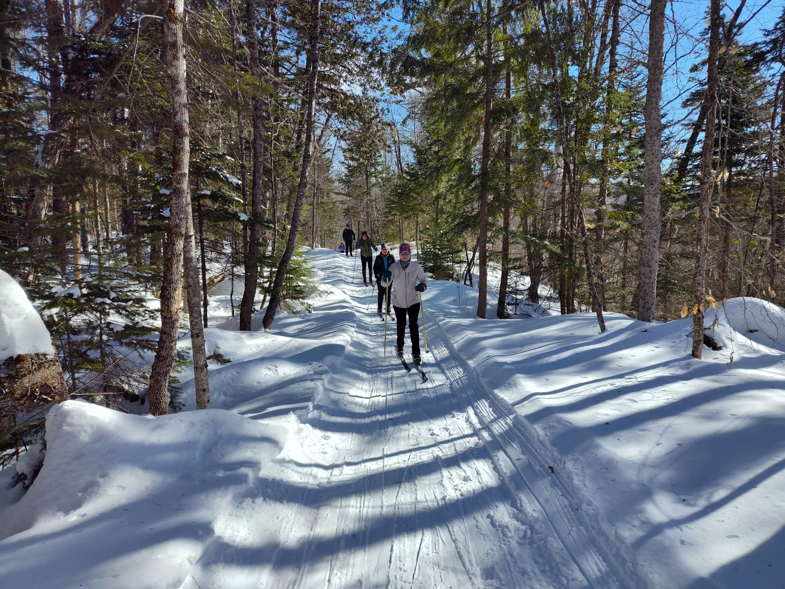 Group skiing on Crommett's Overlook Trail.