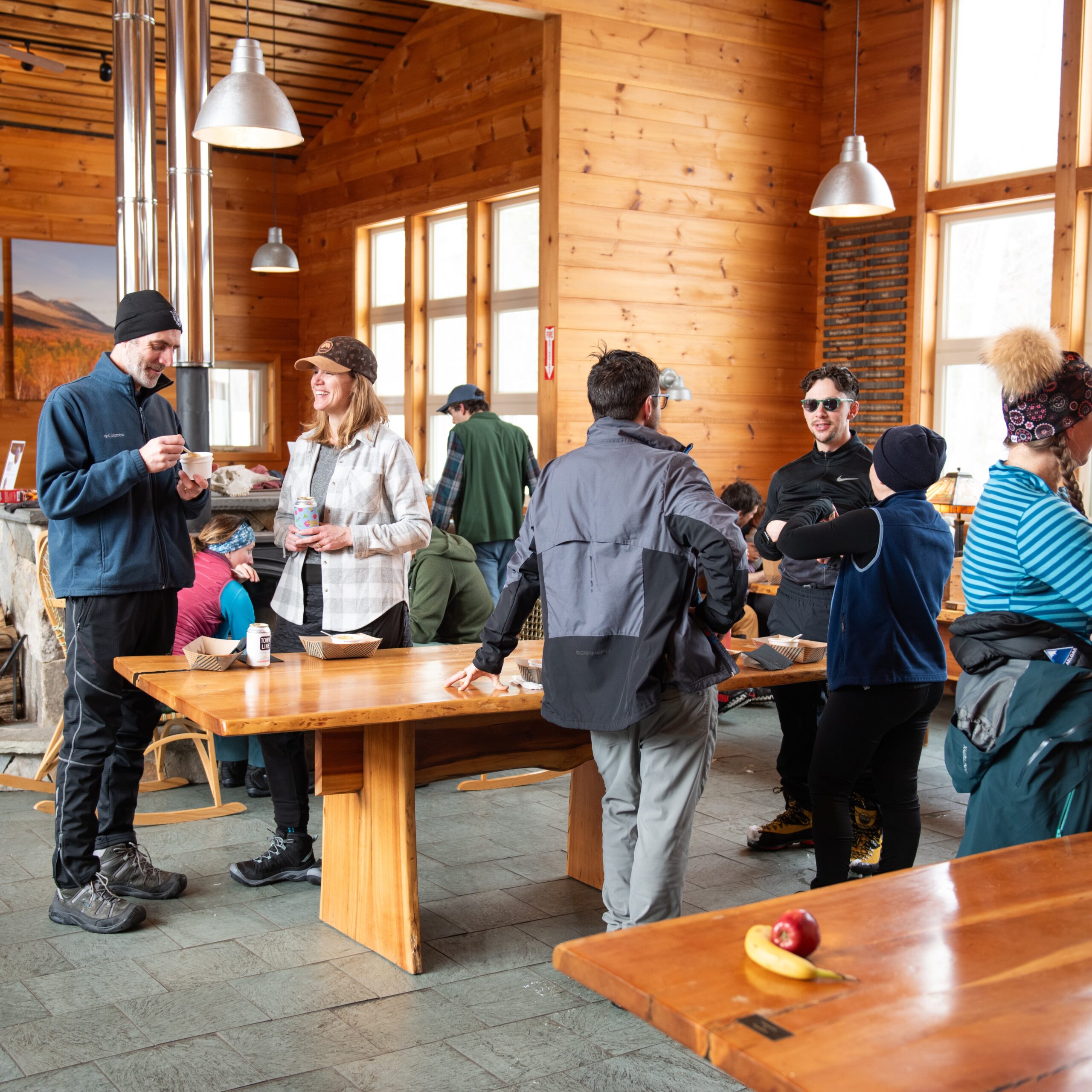 Guests inside Stratton Brook Hut at the Alpine Feast