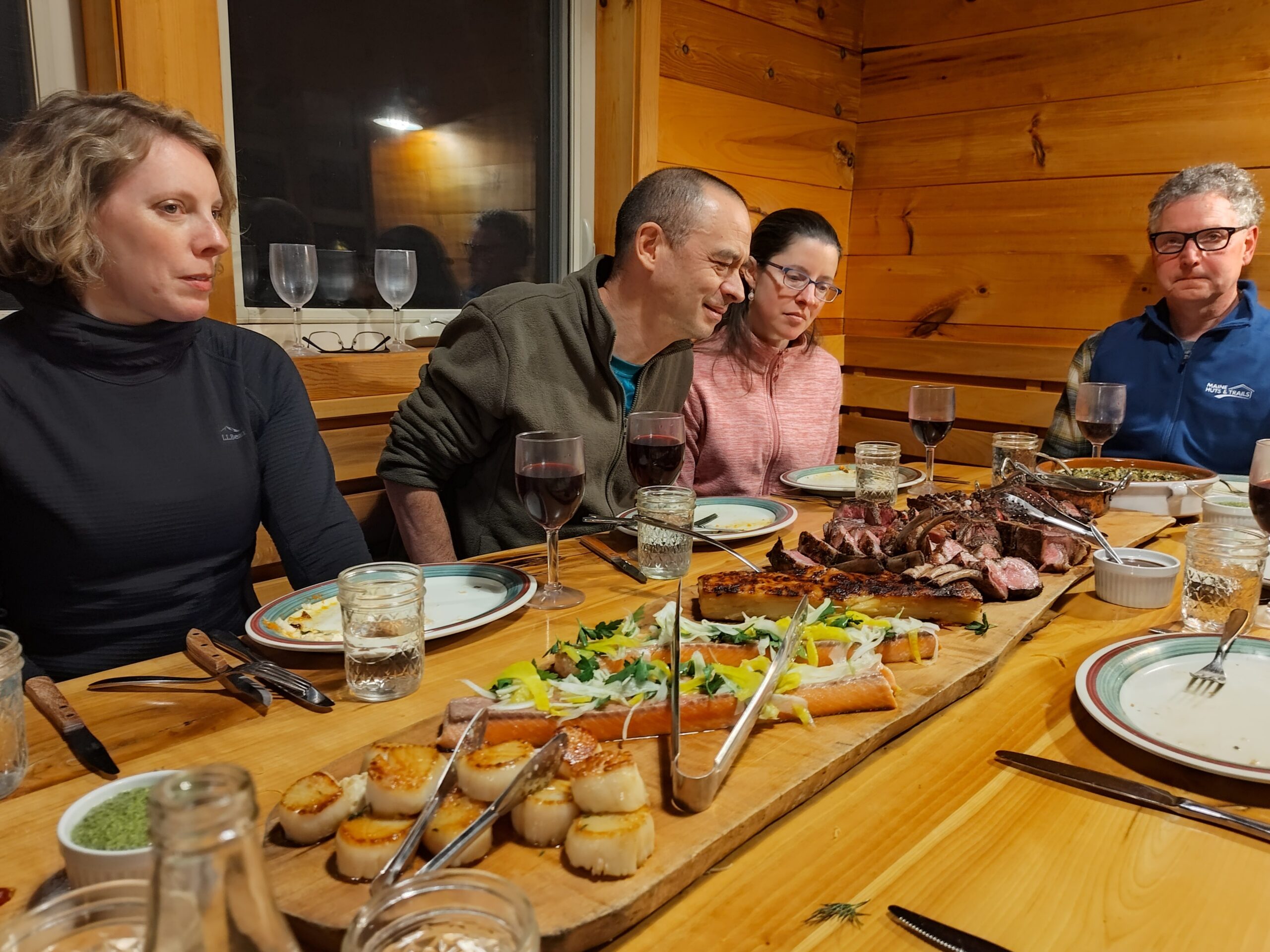 Surf and turf dinner platter at the Alpine Dinner at Stratton Brook Hut.