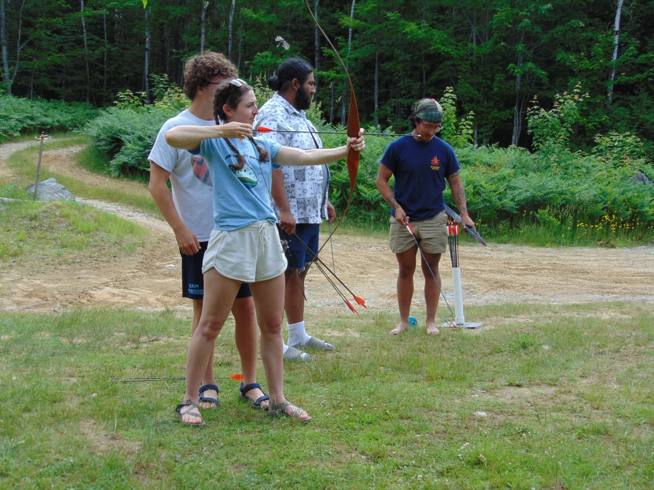 Wabanaki Youth Group doing archery at Flagstaff Lake Hut