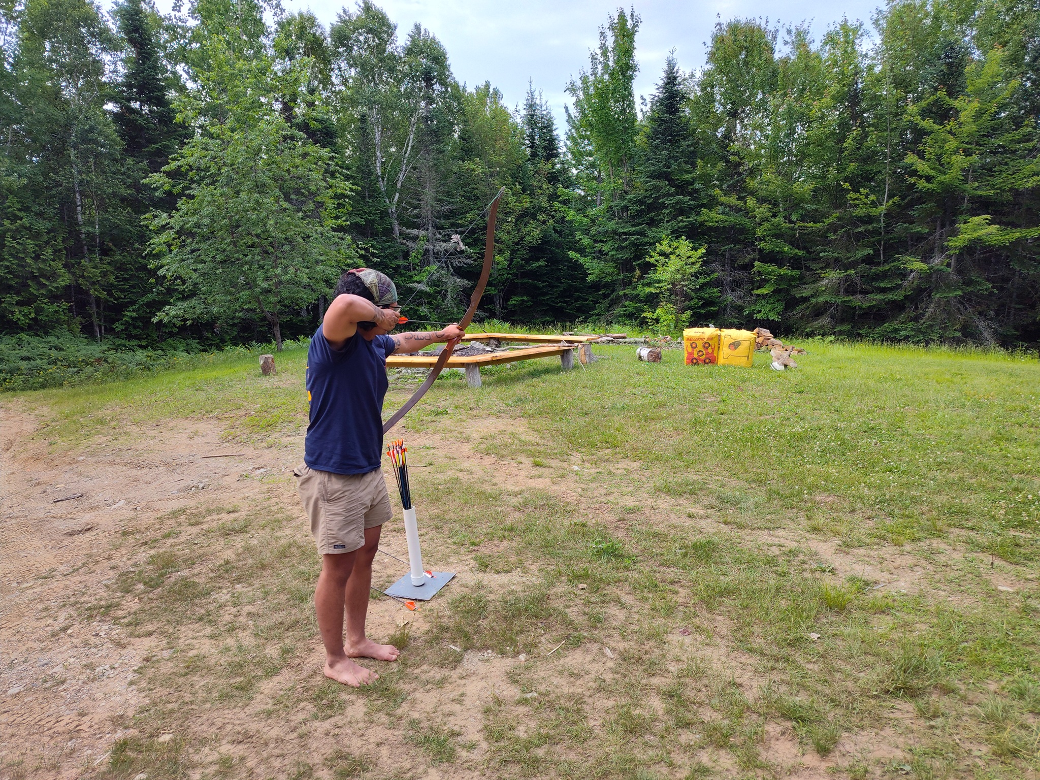 Wabanaki Youth Group doing archery at Flagstaff Lake Hut